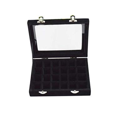 Imagem de 24 compartimentos de madeira transparente fivela brincos caixa de armazenamento organizador de joias caixa de armazenamento exibição de joias (preto)