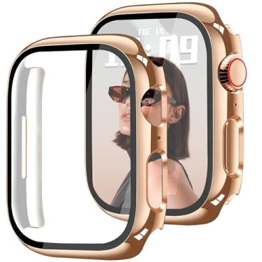 Imagem de Newlibery Capa de 45 mm compatível com Apple Watch Series 7/8/9 com protetor de tela de vidro temperado HD, capa rígida de policarbonato, cobertura total, anti-arranhões, para-choques para iWatch