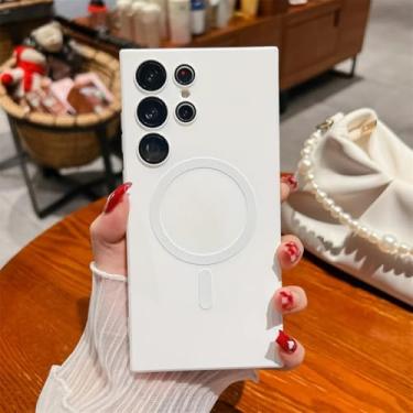 Imagem de Capa magnética de luxo com acabamento metálico fosco para Samsung S24 S23 S22 S21 Ultra Plus Fe Note 20 A15 A05s A55 A35 (Para A05S/Branco)