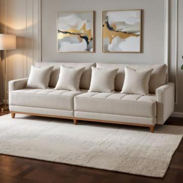 Imagem de Sofá 4 Lugares 260Cm Almofadas Soltas Base em Madeira Maciça Viena - E