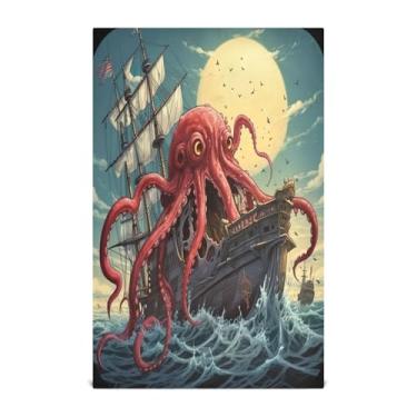 Imagem de Wassud Toalhas de cozinha polvo toalhas de prato de cozinha 1 pacote panos de prato macios com laço para pendurar toalha de mão super absorvente de secagem rápida toalhas de chá de mesa decorativas 71