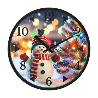 Imagem de STAYTOP Lindo boneco de neve de Natal relógio de parede LED para quarto com brilho noturno, relógios de parede silenciosos de 30 cm para decoração de sala de estar, controle de som, relógio de parede