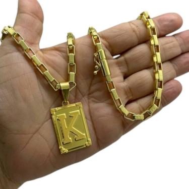 Imagem de Cordão 6Mm Tijolinho Curto + Pingente Letra - Banhado A Ouro