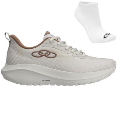 Imagem de Kit Tênis Olympikus Acqua Feminino e Meia, 35, Bege, Branco, Feminino
