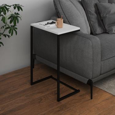 Imagem de Mesa Lateral De Apoio Industrial Sofá Charmme Ferro Preto E Tampo Branco