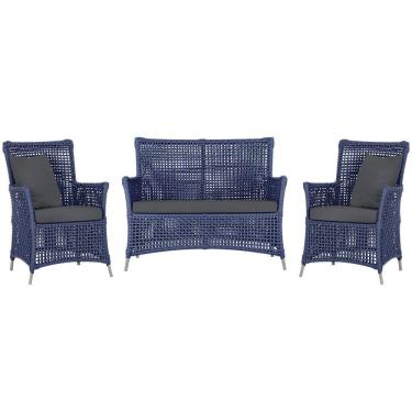 Imagem de Jogo Sofá E 2 Poltronas Igapó Alumínio Fendi E11 Trama Azul