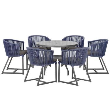 Imagem de Mesa E 6 Cadeiras E Noronha Preto E11 Trama  Azul