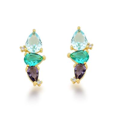 Imagem de Brinco Earcuff Zirconias Gotas Banhado A Ouro 18k