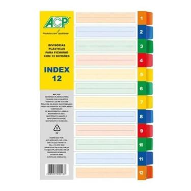 Imagem de Divisoria P/ Fichario Colorida Plastica Pvc 12 Unidades ACP