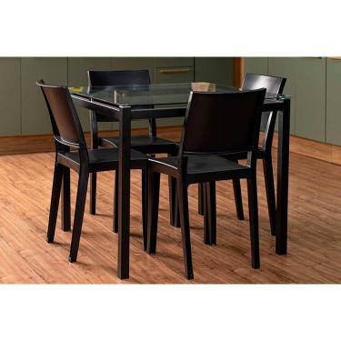 Imagem de Conjunto Mesa Sala Jantar Reno Com Tampo De Vidro 90x90cm E 4 Cadeiras Hydra Plus Preto Kappesberg