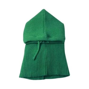 Imagem de Gorro Feminino De Tricô Grosso E Quente Com Capuz Balaclava, Gola Fals