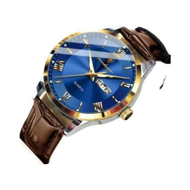 Imagem de Relógio De Quartzo Masculino À Prova d'Água Em Couro Com Data Luminosa