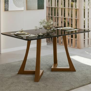 Imagem de Mesa de Jantar 160cm com Tampo de Vidro Ana Sonetto - Ambar/Preto