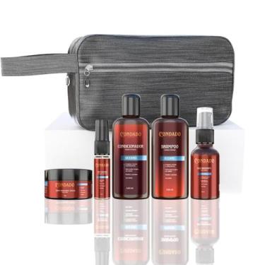 Imagem de Kit Masculino Completo 6 Em 1 Cabelo Barba Necessaire Cinza - Condado