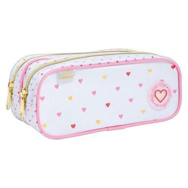 Imagem de Estojo Escolar Infantil Duplo Académie Coração Metalizado 8554 Azul - 