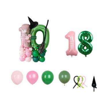 Imagem de Balões De Aniversário Rosa E Verde De 32 Polegadas, 51 Peças, Decoraçã