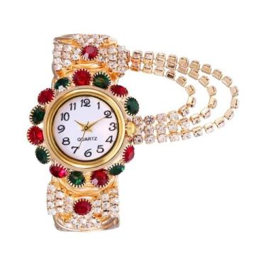 Imagem de Relógio De Pulso De Quartzo Com Bracelete Ajustável Em Strass Para Mul