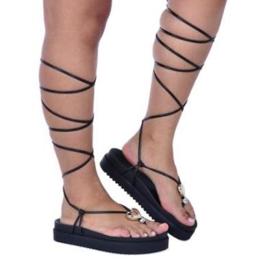 Imagem de Sandália Papete Feminina Flat Gladiadora Com Tiras Blogueira-Feminino