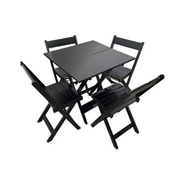 Imagem de Kit Mesa de Madeira 70x70 Quadrada Dobrável com 4 Cadeiras Resistente para Área de Laze...