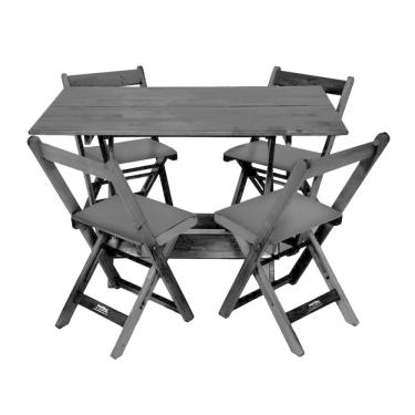 Imagem de Kit Mesa de Madeira 120x70 Dobrável com 4 Cadeiras Estofadas Resistente para Área Gourmet - Preto