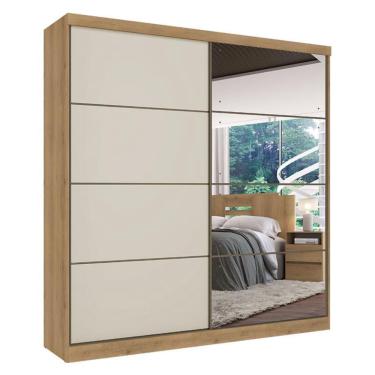Imagem de Guarda Roupa Casal Málaga Full Glass 2 Portas Capuccino Off White Acetinado - THB