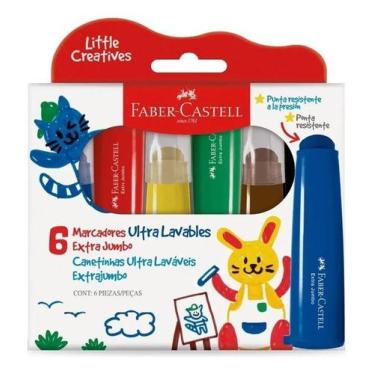 Imagem de Canetinhas Hidrográfica Jumbo 6 Cores Ultra Laváveis Faber - Faber Cas