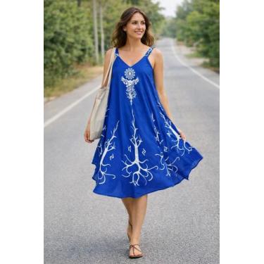 Imagem de Vestido Feminino Alça Trapézio Moda Praia Resort Cor:PretoTamanho:G - 