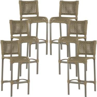 Imagem de 6 Banquetas Haiti em Corda Náutica Alumínio Balcão Edícula Cozinha Tra