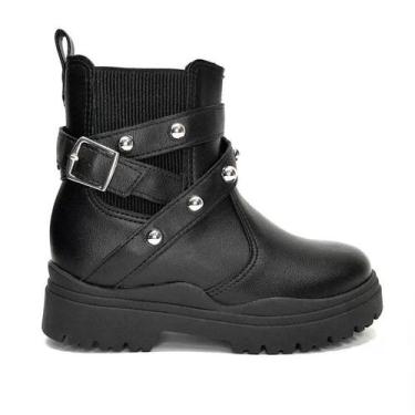 Imagem de Bota Coturno Infantil Menina Molekinha Preto 01 Tachas Prateadas 21792