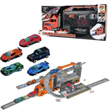 Imagem de Caminhão Garagem Pista Carrinhos Polícia Bombeiro Construção - Dm Toys