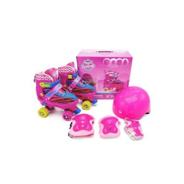 Imagem de Patins Kit Proteção Capacete Joelheira Infantil 4 Rodas Quad - Unitoys