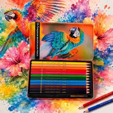 Imagem de Kit 12 24 36 72 Lápis Aquarela Profissional Com Estojo Completo Para D