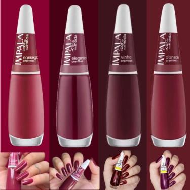 Imagem de Kit Esmaltes Impala Tons Vermelho Escuro Esmaltes Atacado 7,5ml, 4 Esm
