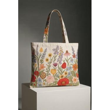 Imagem de Bolsa Floral Aquarelada em Algodão Reciclado Leve Ecológica - Gemini N