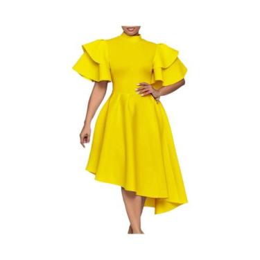 Imagem de Vestido De Festa Elegante Com Cintura Alta Assimétrica E Manga Com Bab