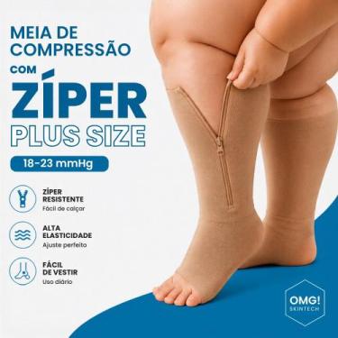 Imagem de Meia De Compressão Zíper 18 23mmHg Plus Size Ponteira Aberta Super Con