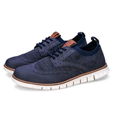 Imagem de QHBPMGAD Tênis masculino Oxford sapato social - Elegante Wingtip Brogue Oxfords Casual Sapatos de trabalho Presentes, Azul-escuro, 9.5