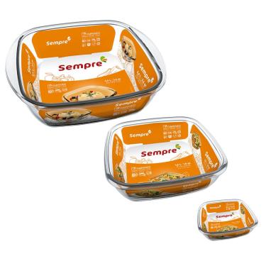 Imagem de Conjunto de Assadeiras Refratárias Quadradas Sempre em Vidro Sodacal – 3 Peças