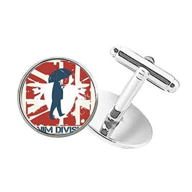 Imagem de DIYthinker Abotoaduras com clipe de botão redondo de rua com estampa de guarda-chuva vermelho azul