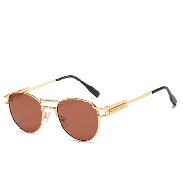 Imagem de Óculos de sol redondos retrô steampunk masculino design de luxo vintage primavera punk óculos de sol para mulheres lunette de soleil, chá c4gold, china