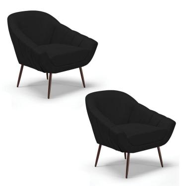 Imagem de Kit 02 Poltronas Veludo Pés Palito Ferro A81 Preto