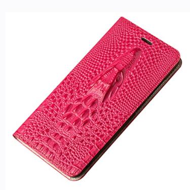 Imagem de YINGDAFENG Capa carteira para iPhone 14/14 Pro/14 Plus/14 Pro Max, cabeça de crocodilo vintage couro legítimo capa traseira com slots para cartão suporte à prova de choque capa de proteção total, vermelha, 14 6,1 polegadas