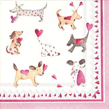Imagem de Boston International IHR Guardanapos de papel para coquetel de 3 camadas, 12,7 x 12,7 cm, Love Heart Dogs