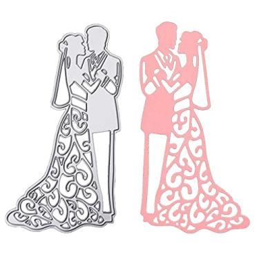 Imagem de Matrizes de corte de casamento Bride Groom, faça você mesmo scrapbooking artista corte de metal estêncil de 12,7 x 7,8 cm DIY moldes para fazer cartões de convite de casamento