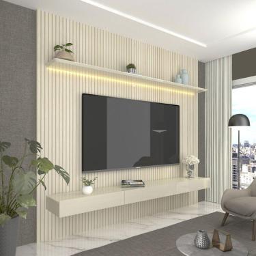 Imagem de Estante Home para TV até 85 Polegadas com LED Requinte 220cm Gelius Móveis Off White