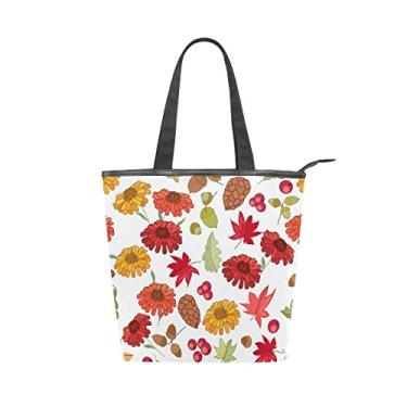 Imagem de Bolsa feminina de lona durável outono vermelho folhas de bordo flor grande capacidade sacola de compras bolsa de ombro