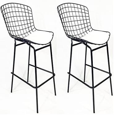 Imagem de Kit 2 Banquetas BERTÓIA preta assento branco tubular altura 70cm - Poltronas do Sul