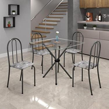 Imagem de Conjunto de Mesa Tubular 70x70cm Tampo de Vidro com 4 Cadeiras Ane B Soma Móveis