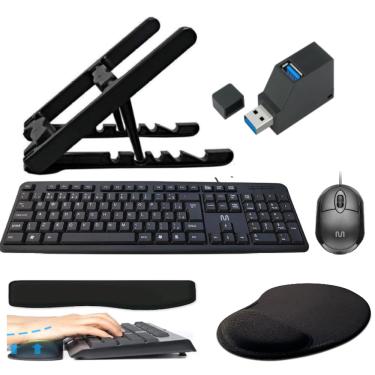 Imagem de Combo HomeOffice 6 Pças - Suporte Para Notebook , Teclado e Mouse com fio USB, Apoio Teclado(Keypad), Mousepad, Hub Usb 3.0