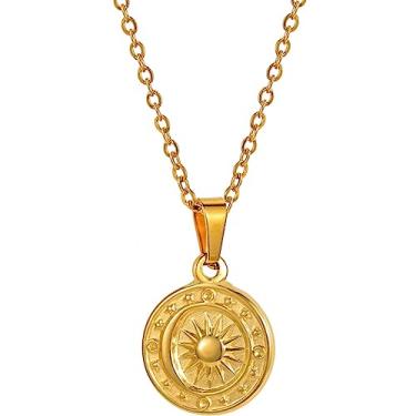 Imagem de Jude Jewelers Colar de aço inoxidável com pingente de sol, lua, estrela, formato redondo, férias, verão, praia, Metal, Zircônia cúbica